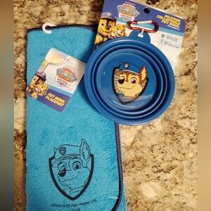 Paw Patrol Blue Collapsible Silicone Pet Bowl with Towel - Chase Design